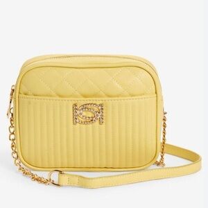 Bebe Hazel Rhinestone Quilted Crossbody Bag in Butter Yellow
